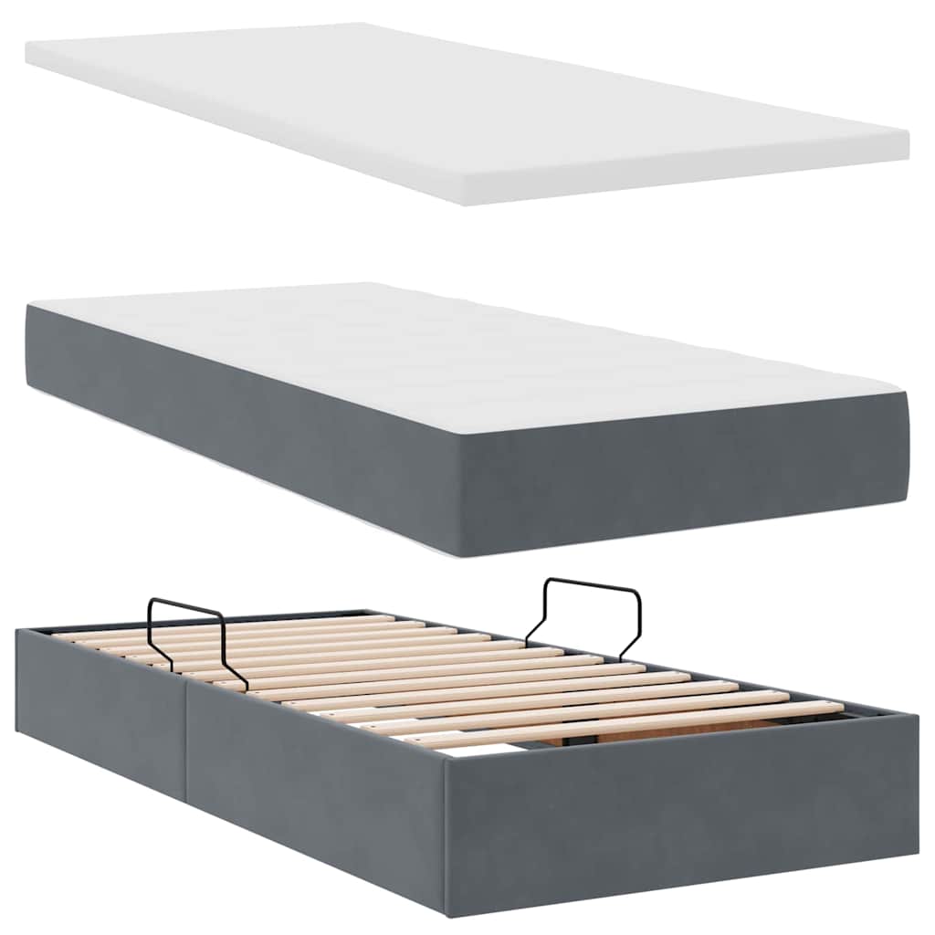 Cama con almacenamiento con cabecera Gris oscuro 90 x 200 cm