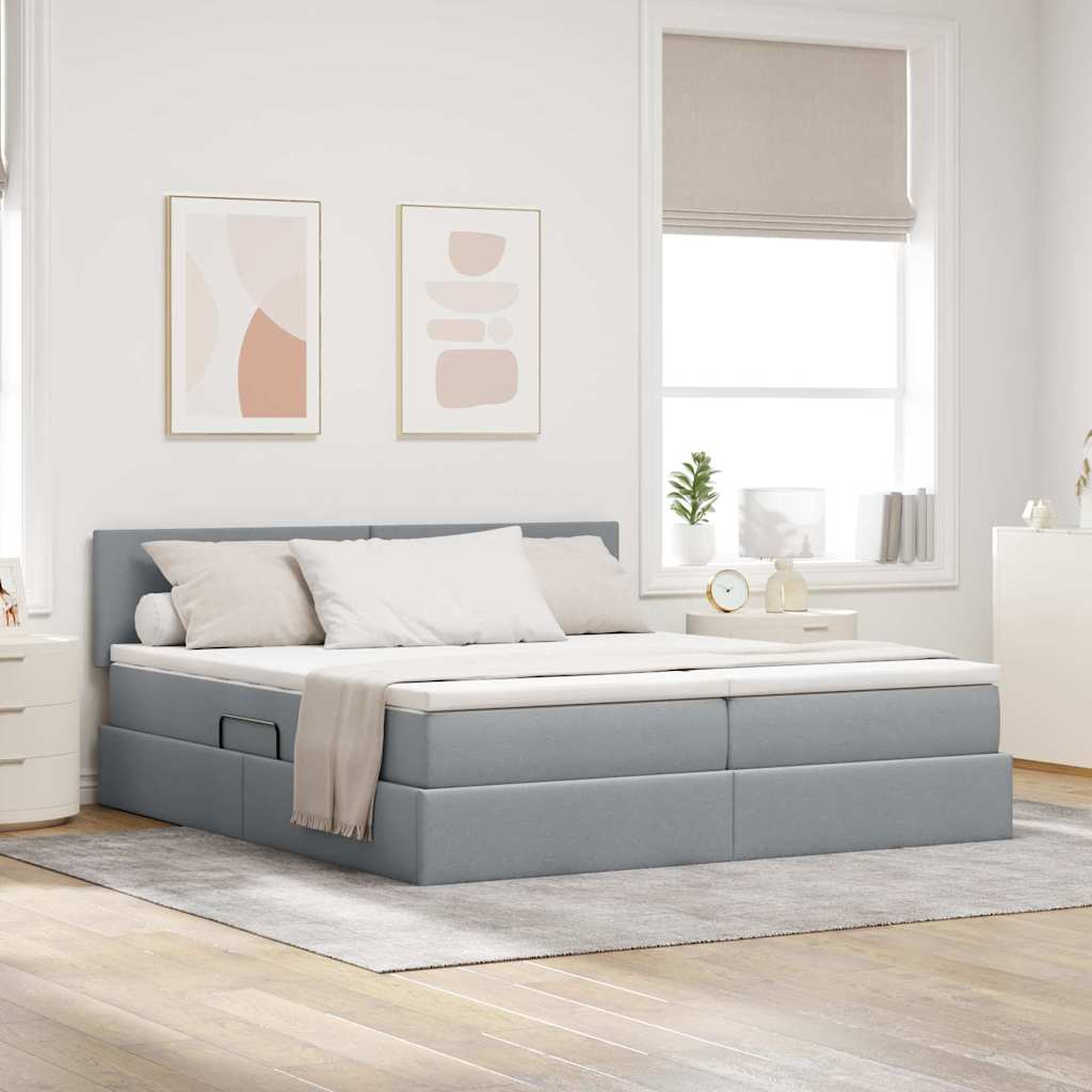 Cama de almacenamiento LED con colchón Azul 180 x 200 cm Tela