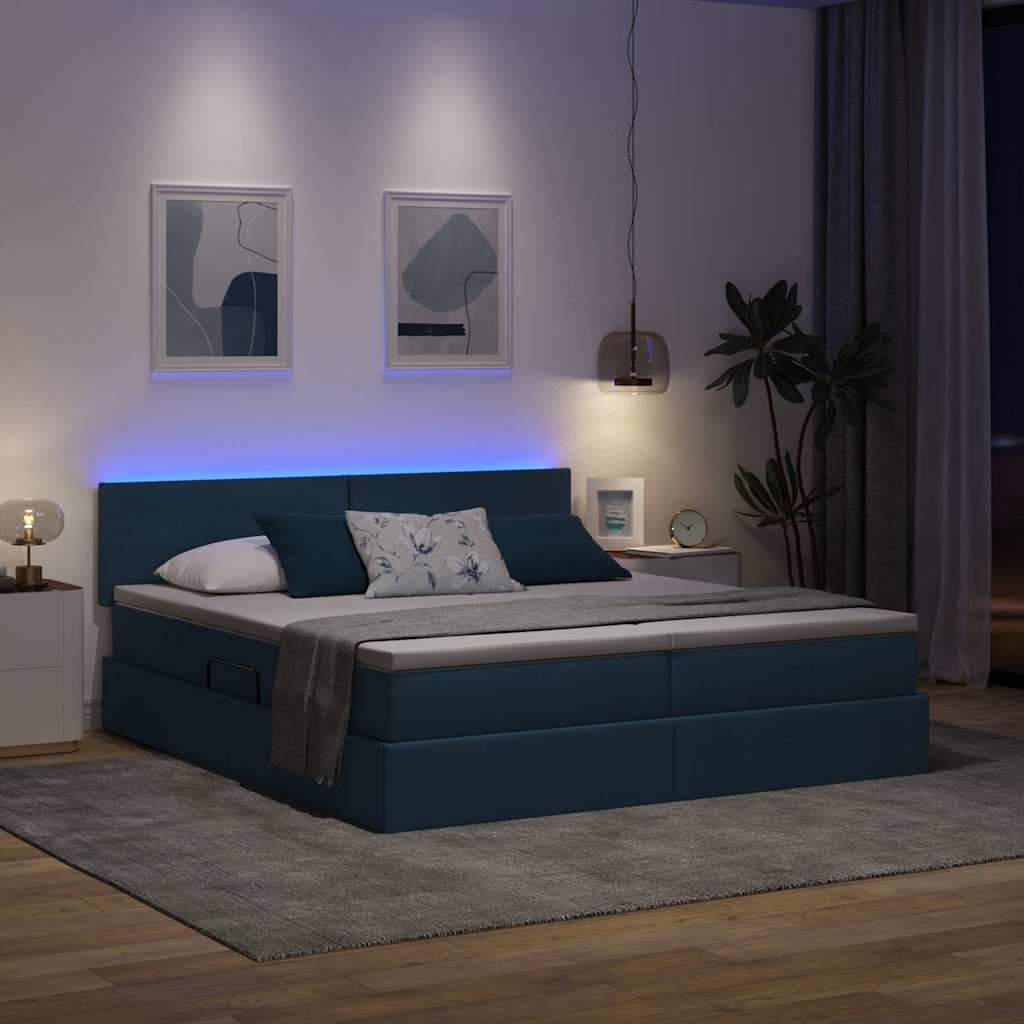 Cama de almacenamiento LED con colchón Azul 180 x 200 cm Tela