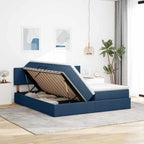 Cama de almacenamiento LED con colchón Azul 180 x 200 cm Tela