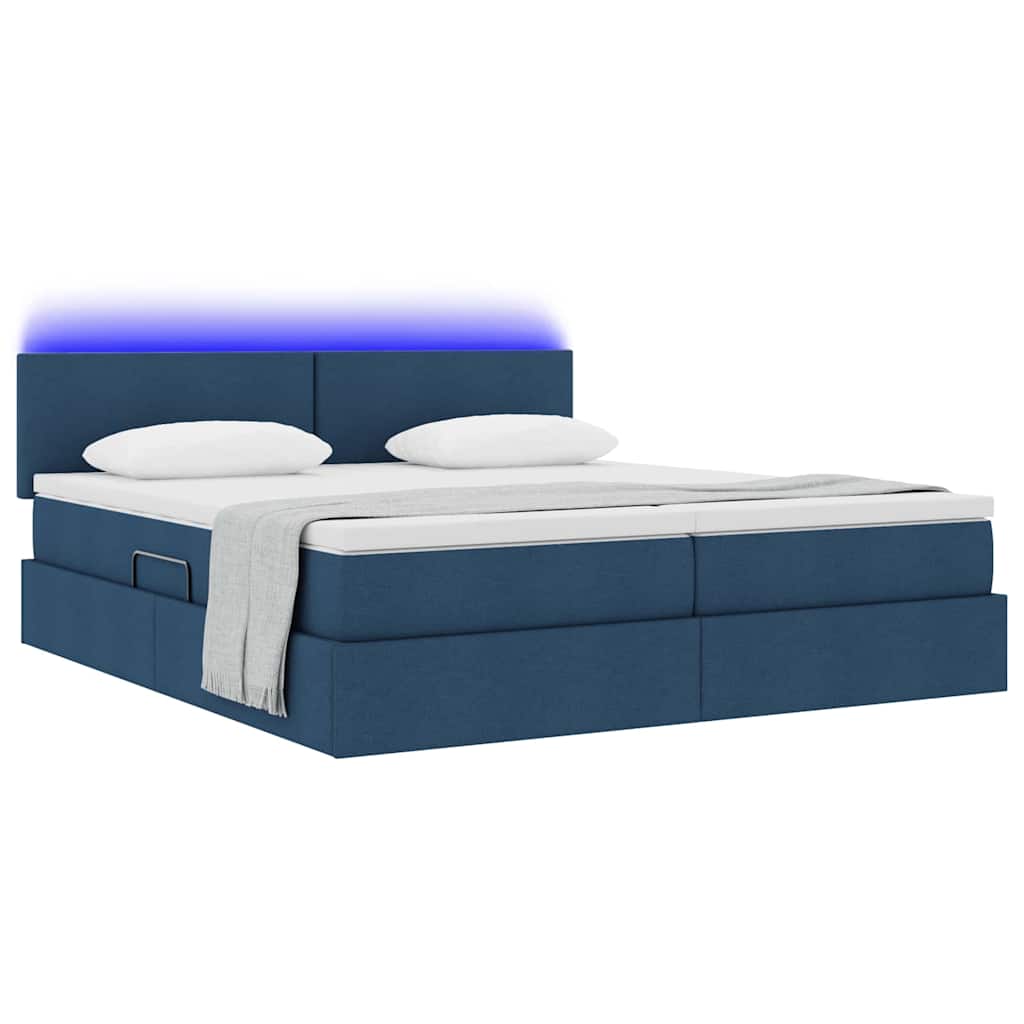 Cama de almacenamiento LED con colchón Azul 180 x 200 cm Tela