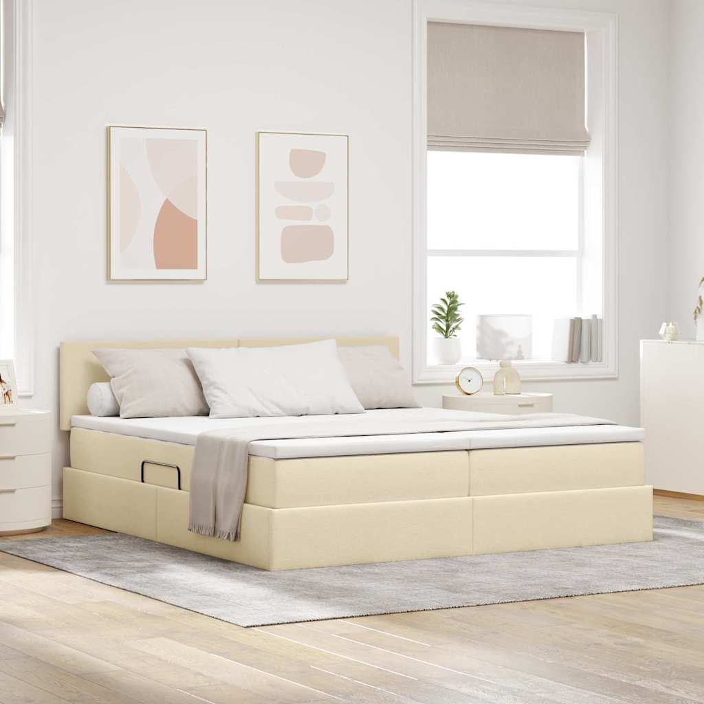 Cama de almacenamiento LED con colchón Azul 180 x 200 cm Tela
