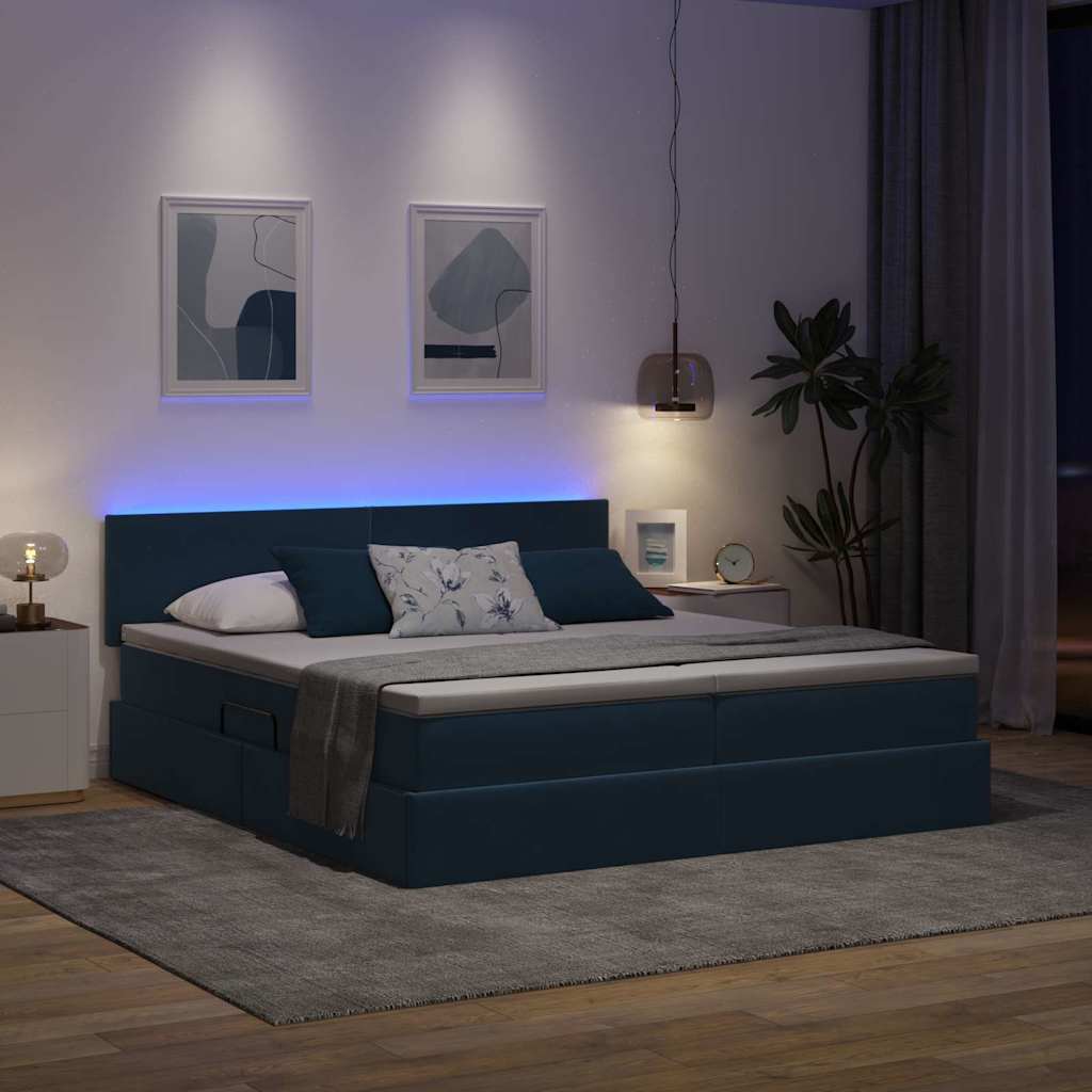 Cama de almacenamiento LED con colchón Azul Oscuro 180 x 200 cm
