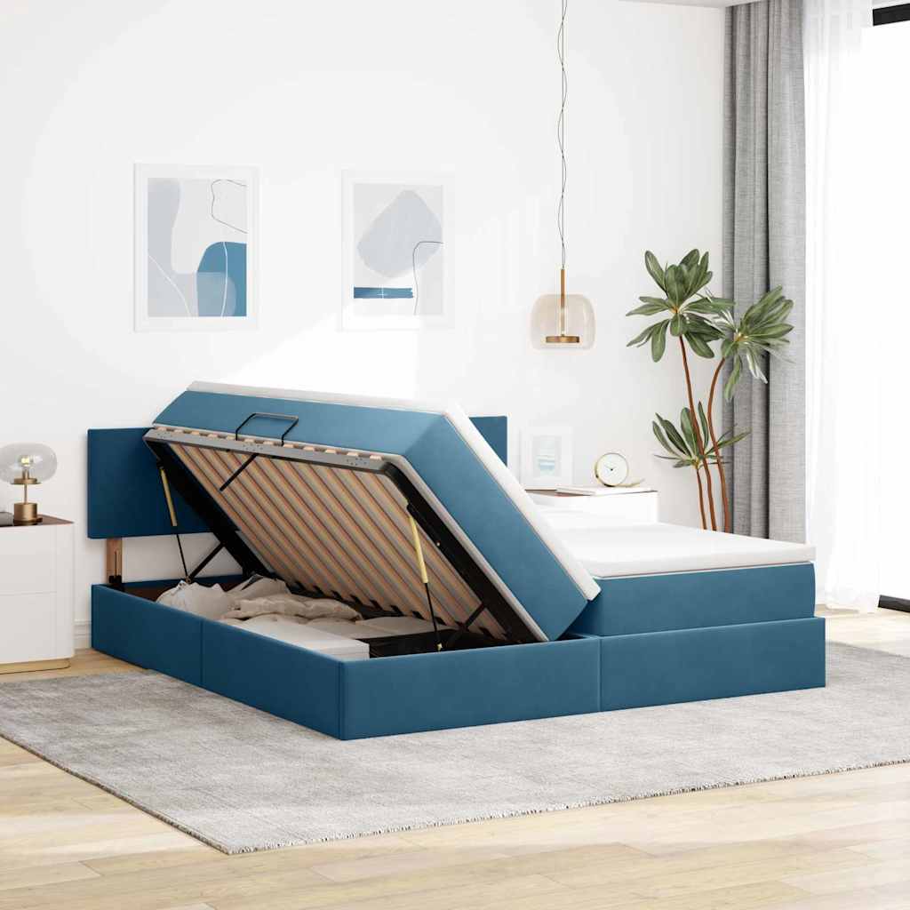 Cama de almacenamiento LED con colchón Azul Oscuro 180 x 200 cm
