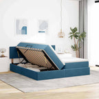 Cama de almacenamiento LED con colchón Azul Oscuro 180 x 200 cm