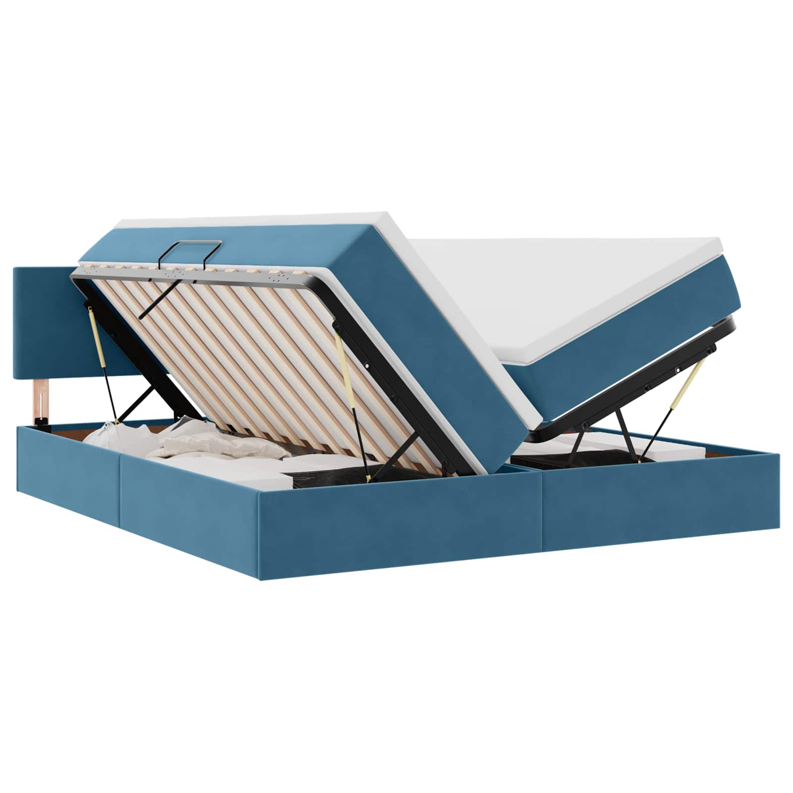 Cama de almacenamiento LED con colchón Azul Oscuro 180 x 200 cm