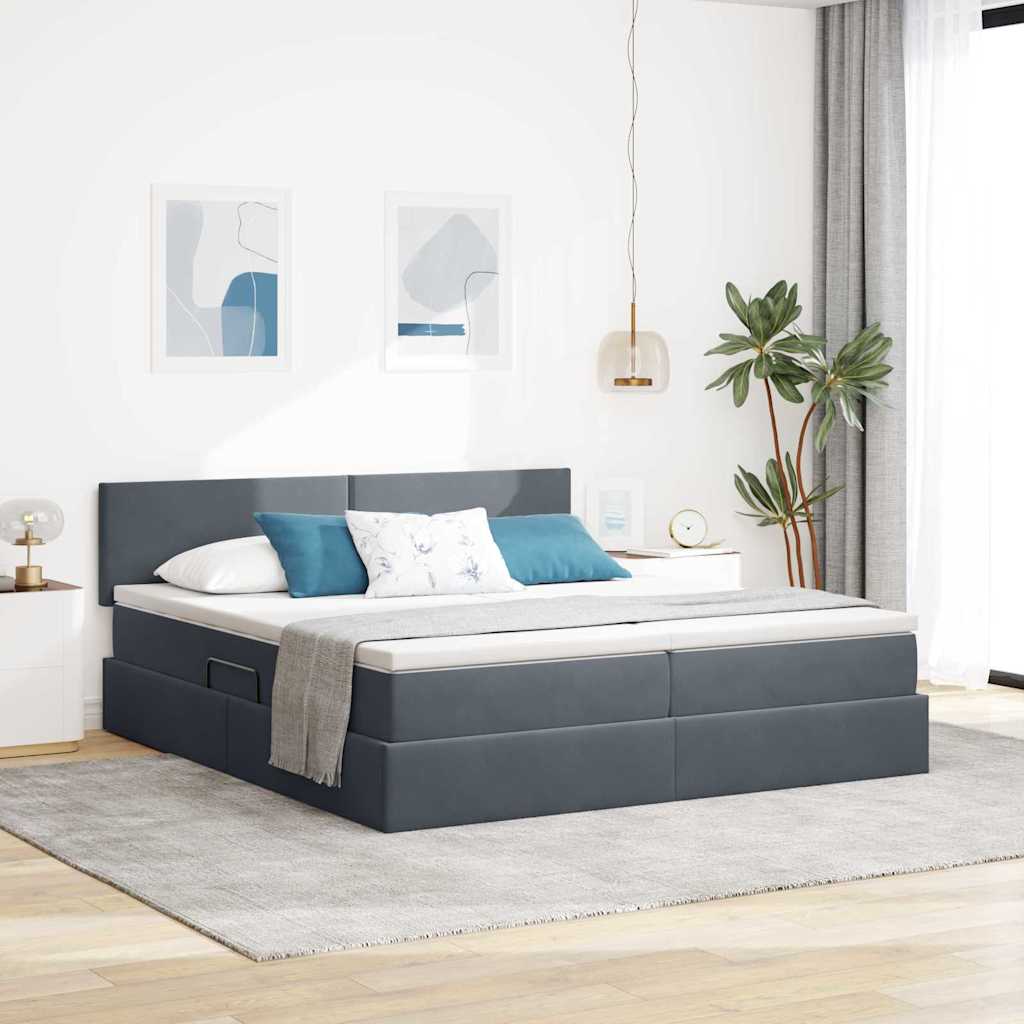 Cama de almacenamiento LED con colchón Azul Oscuro 180 x 200 cm