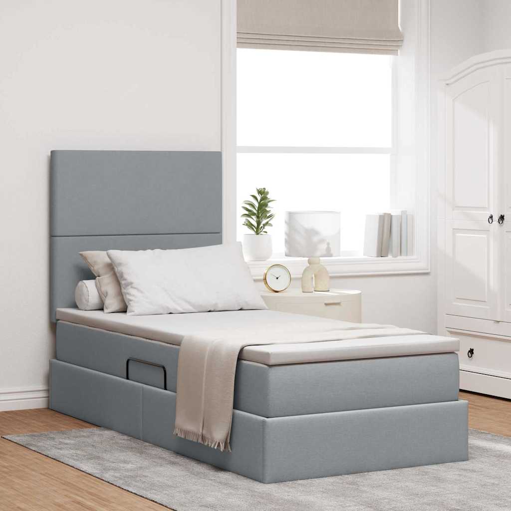 LED Storage Bed with Mattress Blue 100 x 200 cm Fabric
