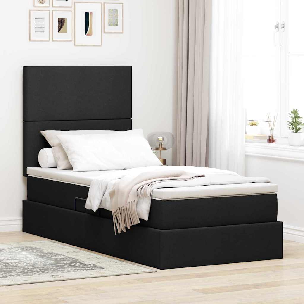 LED Storage Bed with Mattress Blue 100 x 200 cm Fabric