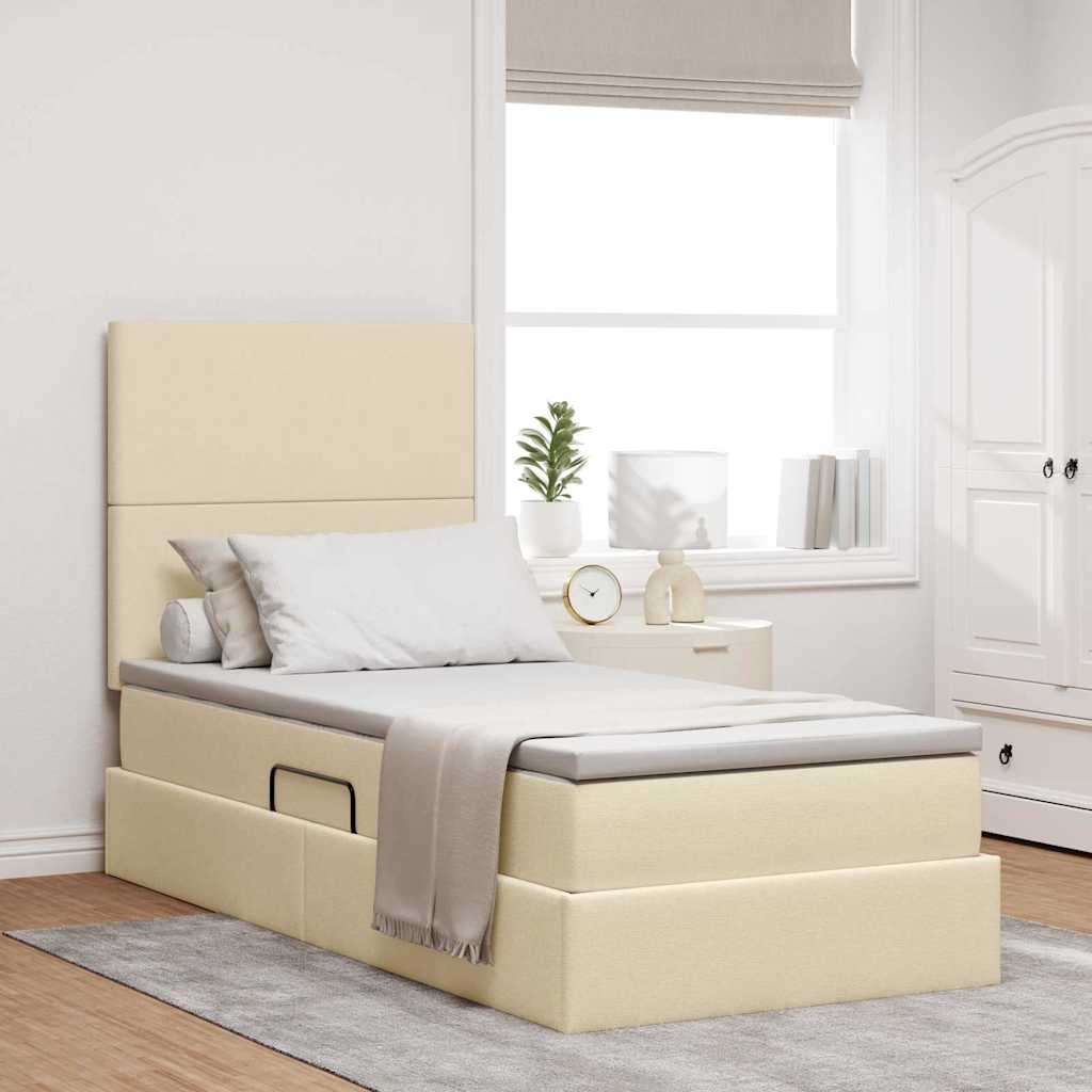 LED Storage Bed with Mattress Blue 100 x 200 cm Fabric
