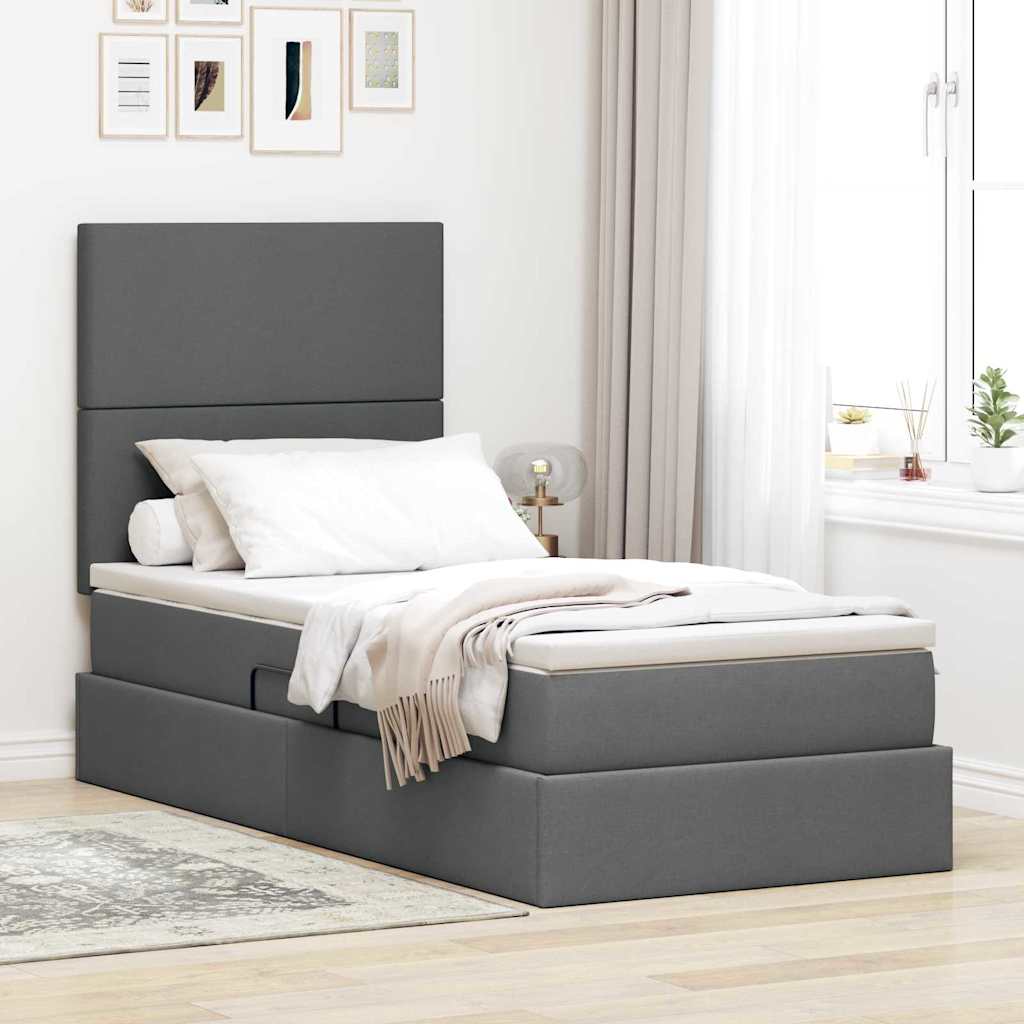 LED Storage Bed with Mattress Blue 100 x 200 cm Fabric