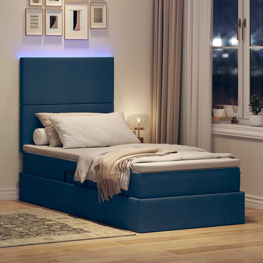 Cama de almacenamiento LED con colchón Azul 100 x 200 cm Tela