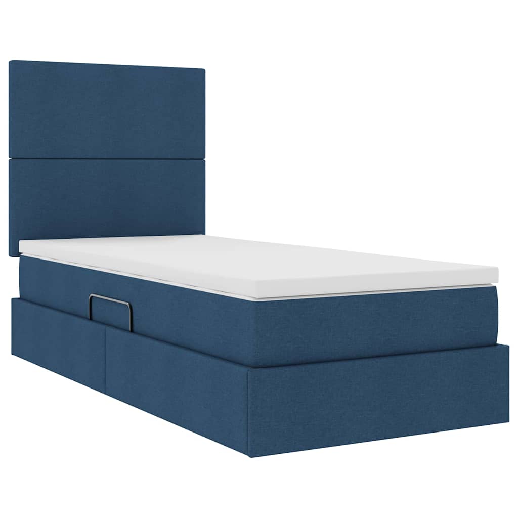 Cama de almacenamiento LED con colchón Azul 100 x 200 cm Tela