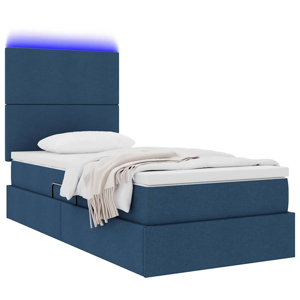 Cama de almacenamiento LED con colchón Azul 100 x 200 cm Tela