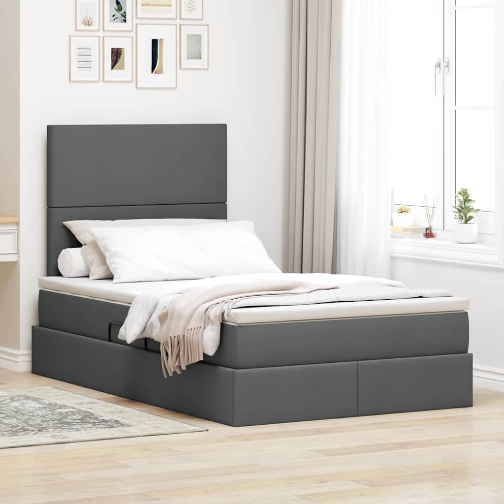 LED Storage Bed with Mattress Blue 100 x 200 cm Fabric
