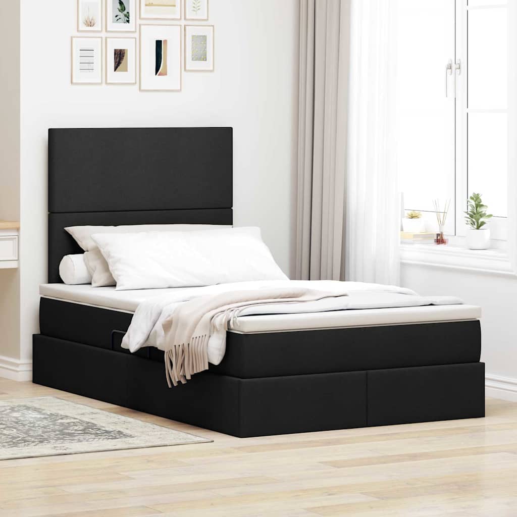 LED Storage Bed with Mattress Blue 100 x 200 cm Fabric