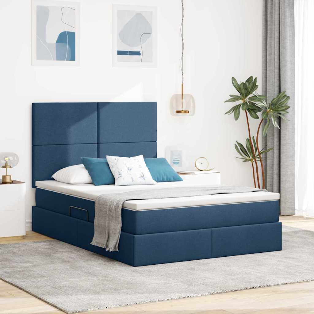 LED Storage Bed with Mattress Blue 100 x 200 cm Fabric