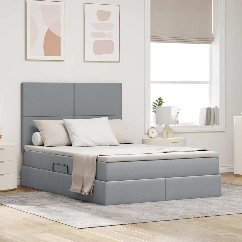 LED Storage Bed with Mattress Blue 100 x 200 cm Fabric