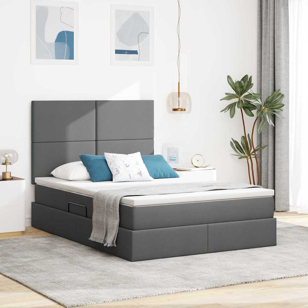 LED Storage Bed with Mattress Blue 100 x 200 cm Fabric