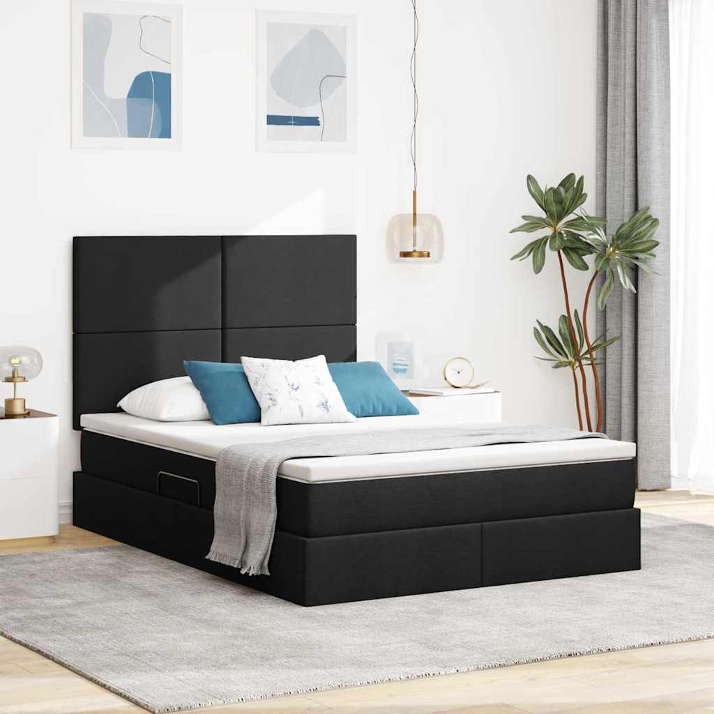 LED Storage Bed with Mattress Blue 100 x 200 cm Fabric