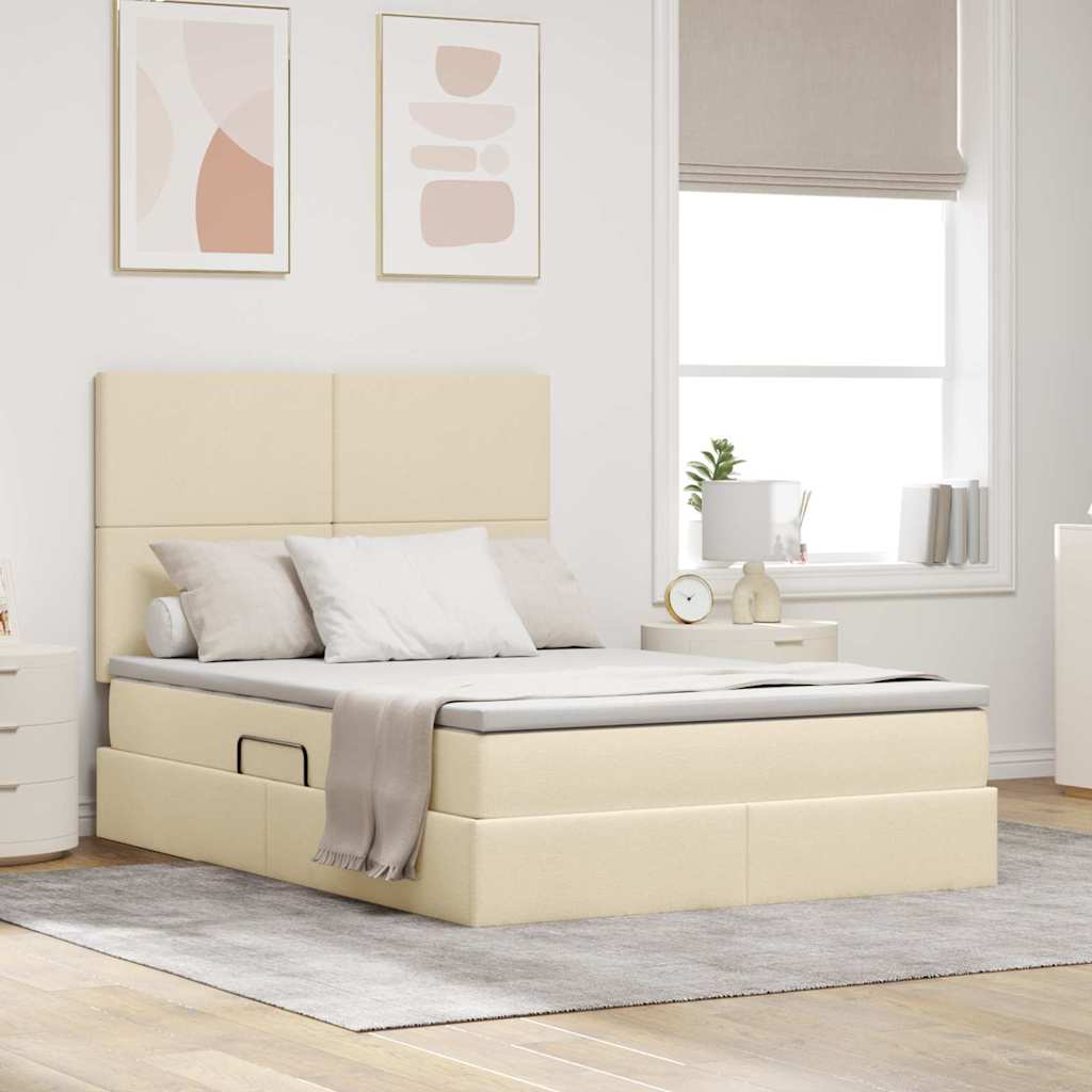LED Storage Bed with Mattress Blue 100 x 200 cm Fabric