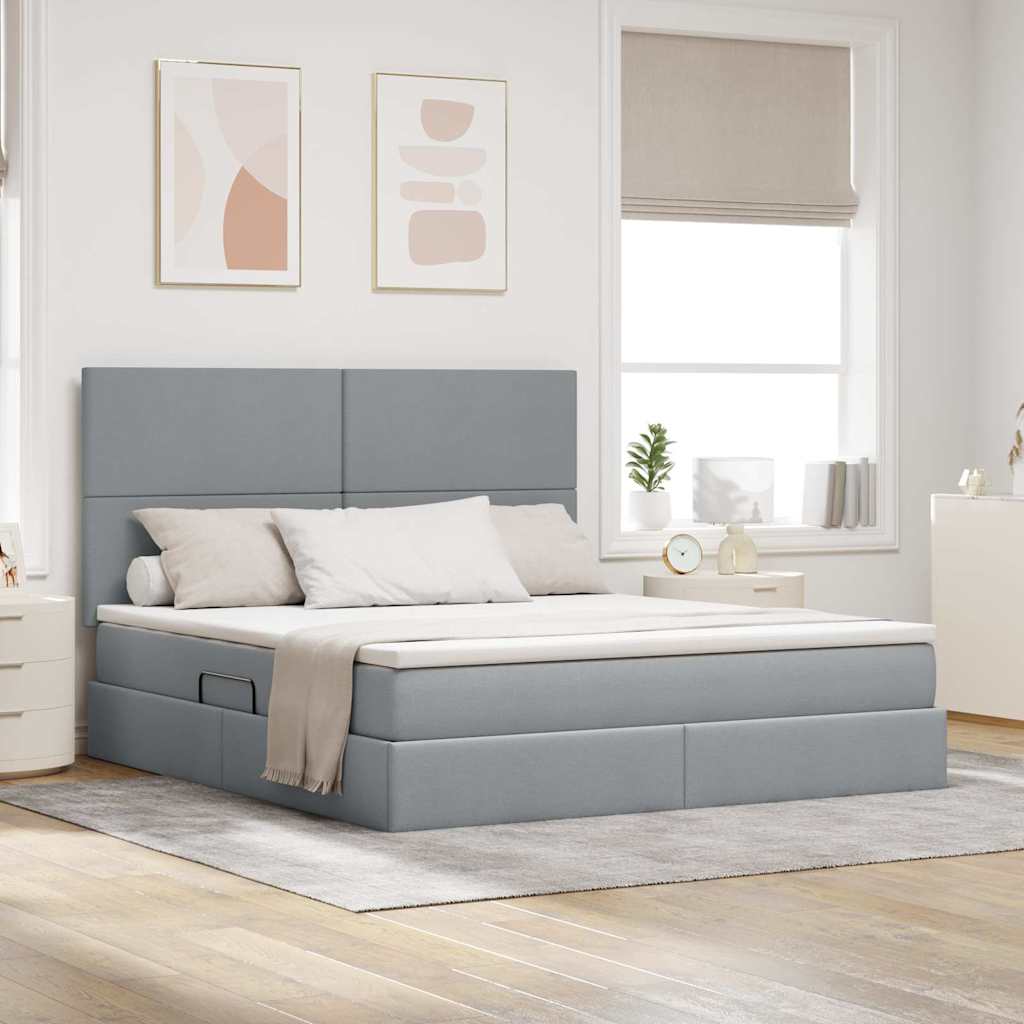 LED Storage Bed with Mattress Blue 100 x 200 cm Fabric