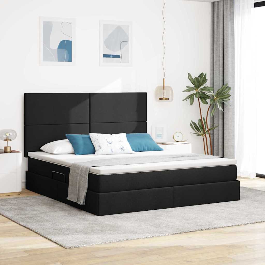 LED Storage Bed with Mattress Blue 100 x 200 cm Fabric