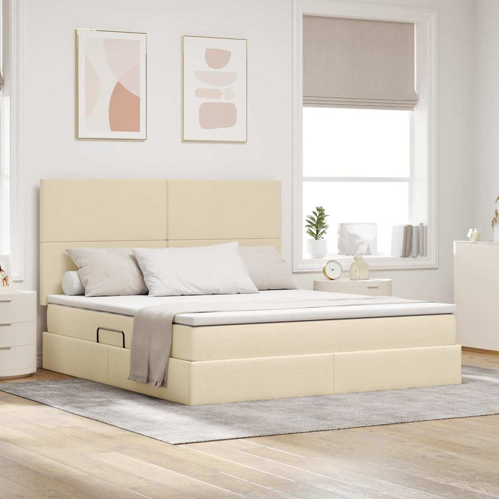 LED Storage Bed with Mattress Blue 100 x 200 cm Fabric