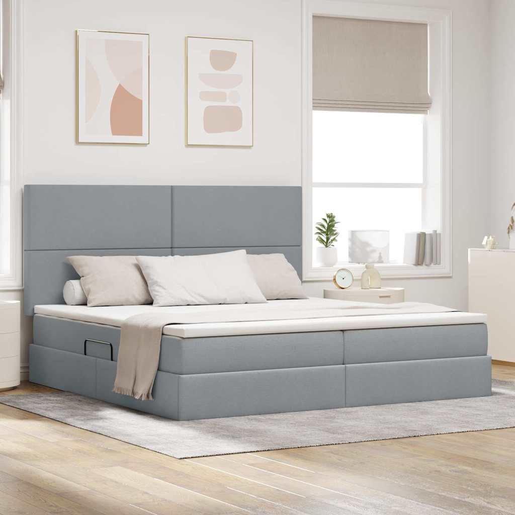LED Storage Bed with Mattress Blue 100 x 200 cm Fabric