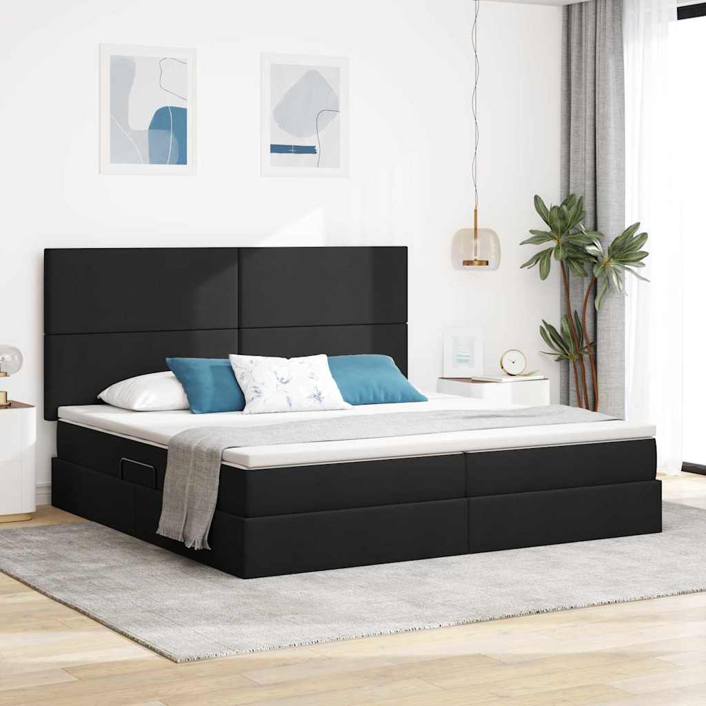 LED Storage Bed with Mattress Blue 100 x 200 cm Fabric