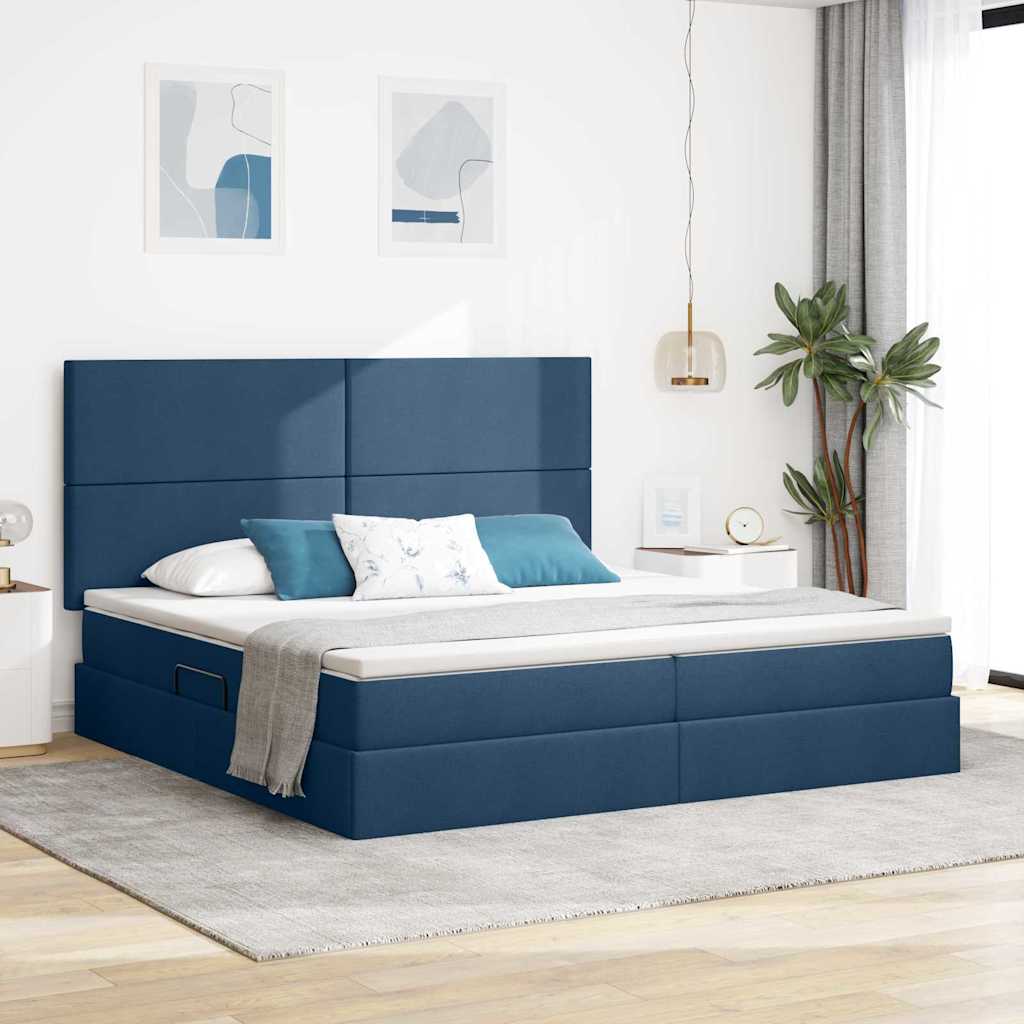 LED Storage Bed with Mattress Blue 100 x 200 cm Fabric