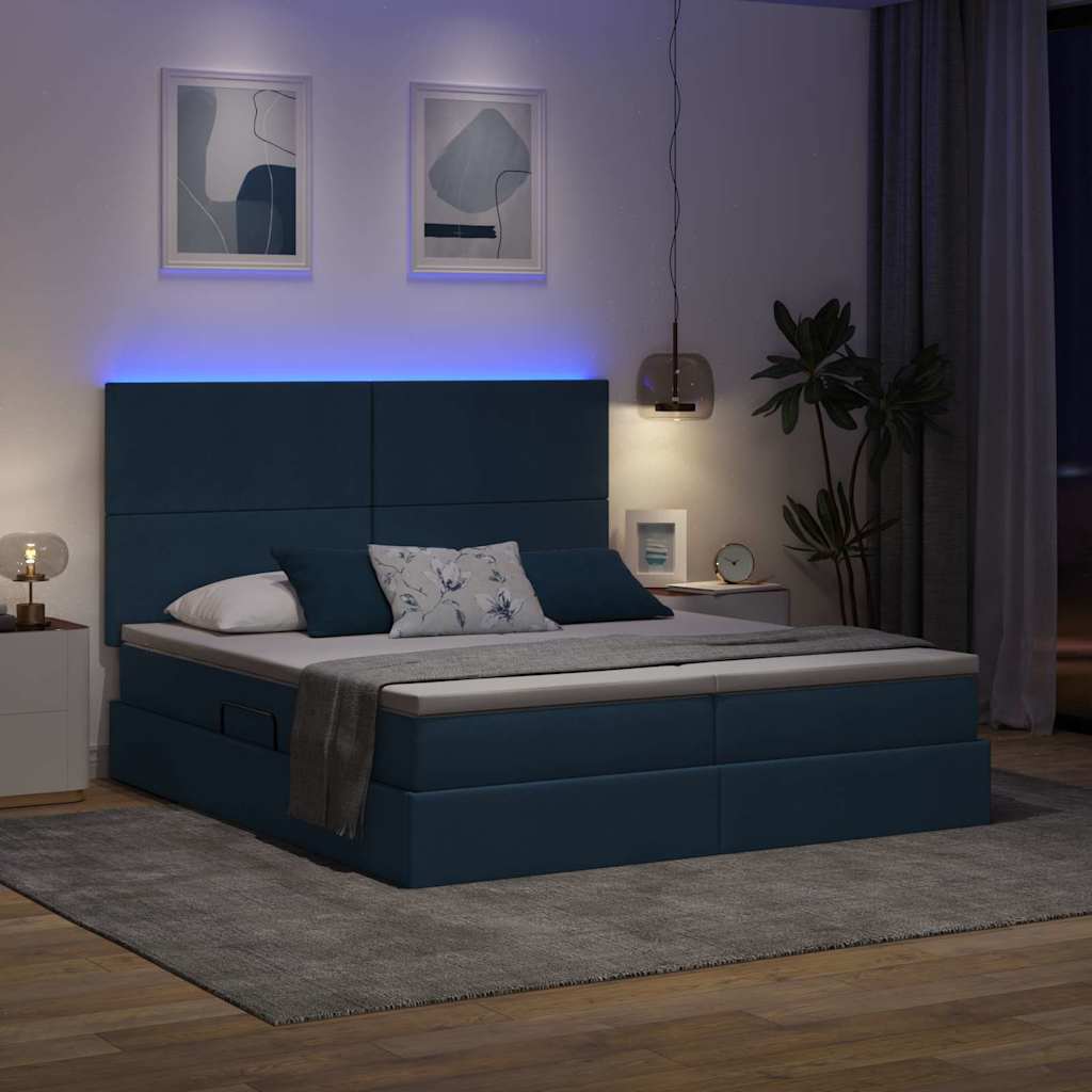 Cama de almacenamiento LED con colchón Azul 180 x 200 cm Tela