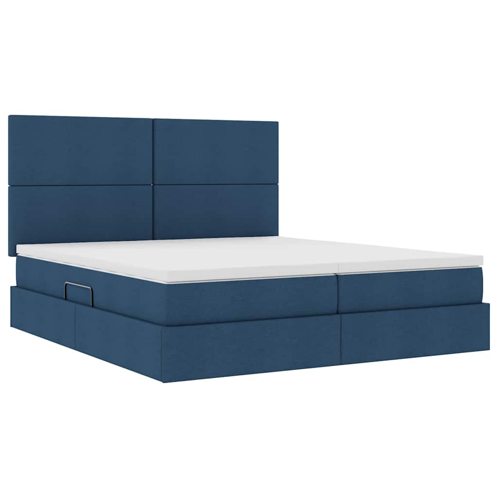 Cama de almacenamiento LED con colchón Azul 180 x 200 cm Tela