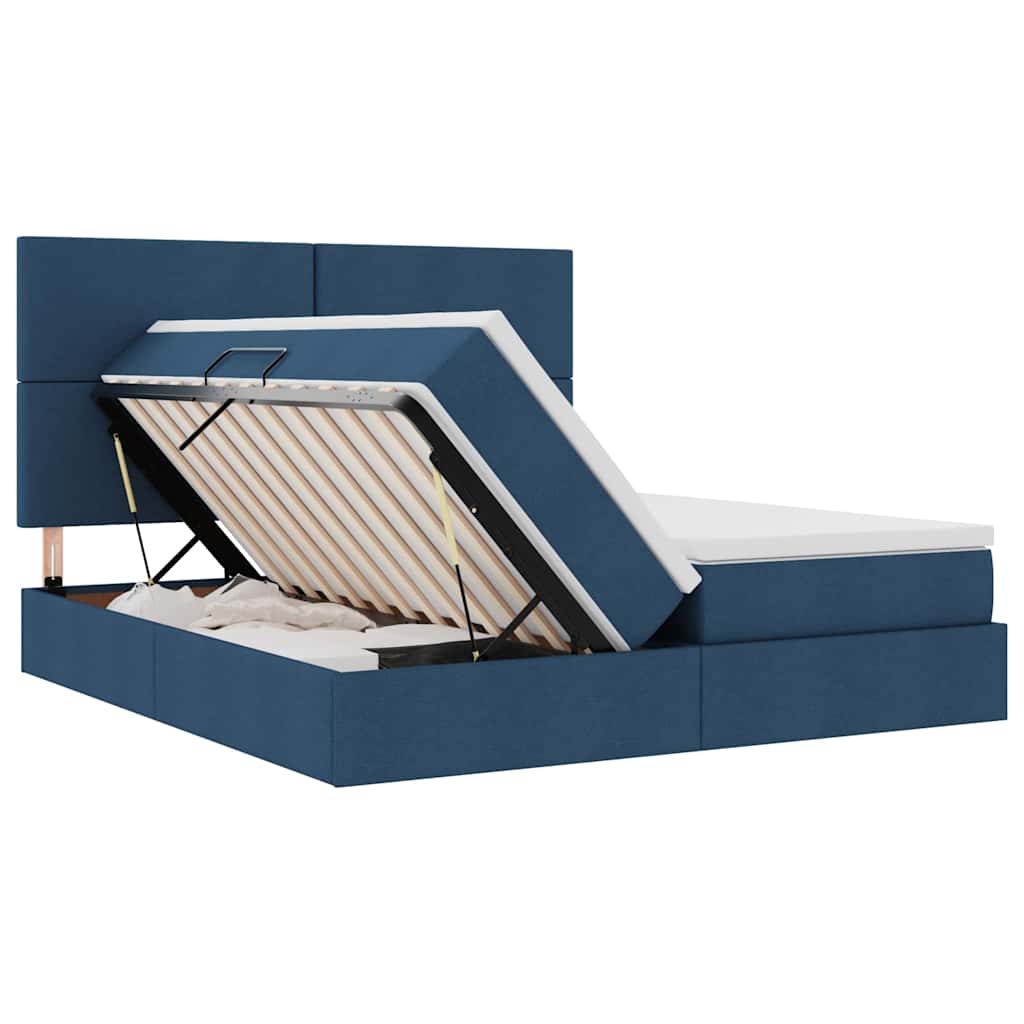 Cama de almacenamiento LED con colchón Azul 180 x 200 cm Tela