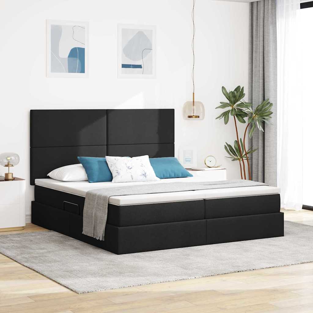 LED Storage Bed with Mattress Blue 180 x 200 cm Fabric