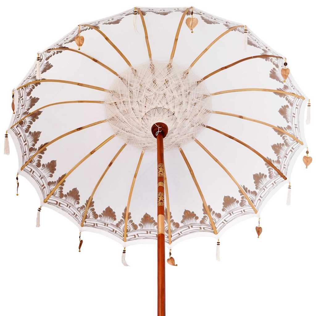 Paraguas balinés con base Crema 185 x 185 x 260 cm Algodón