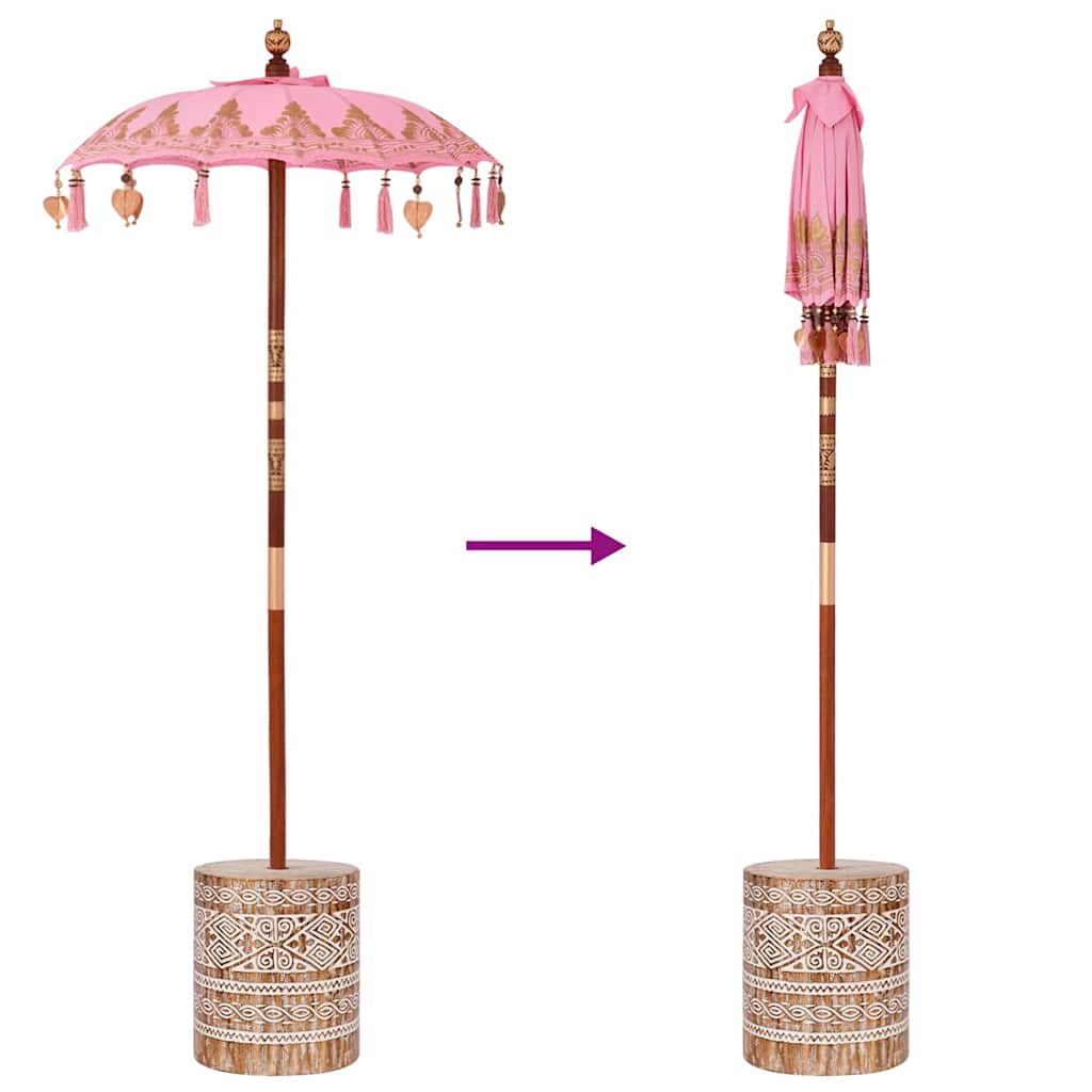 Paraguas balinés con base Rosa 95 x 95 x 260 cm Algodón