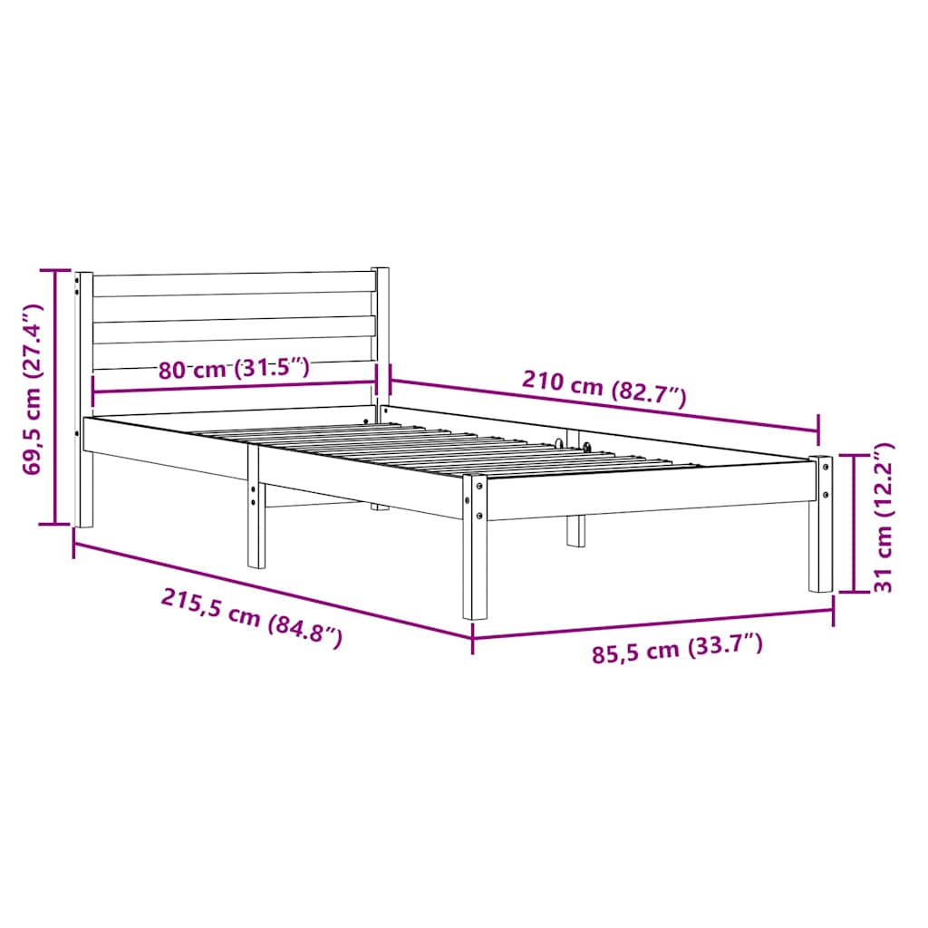 Estructura de cama 215,5 x 85,5 x 69,5 cm Madera de Pino Macizo