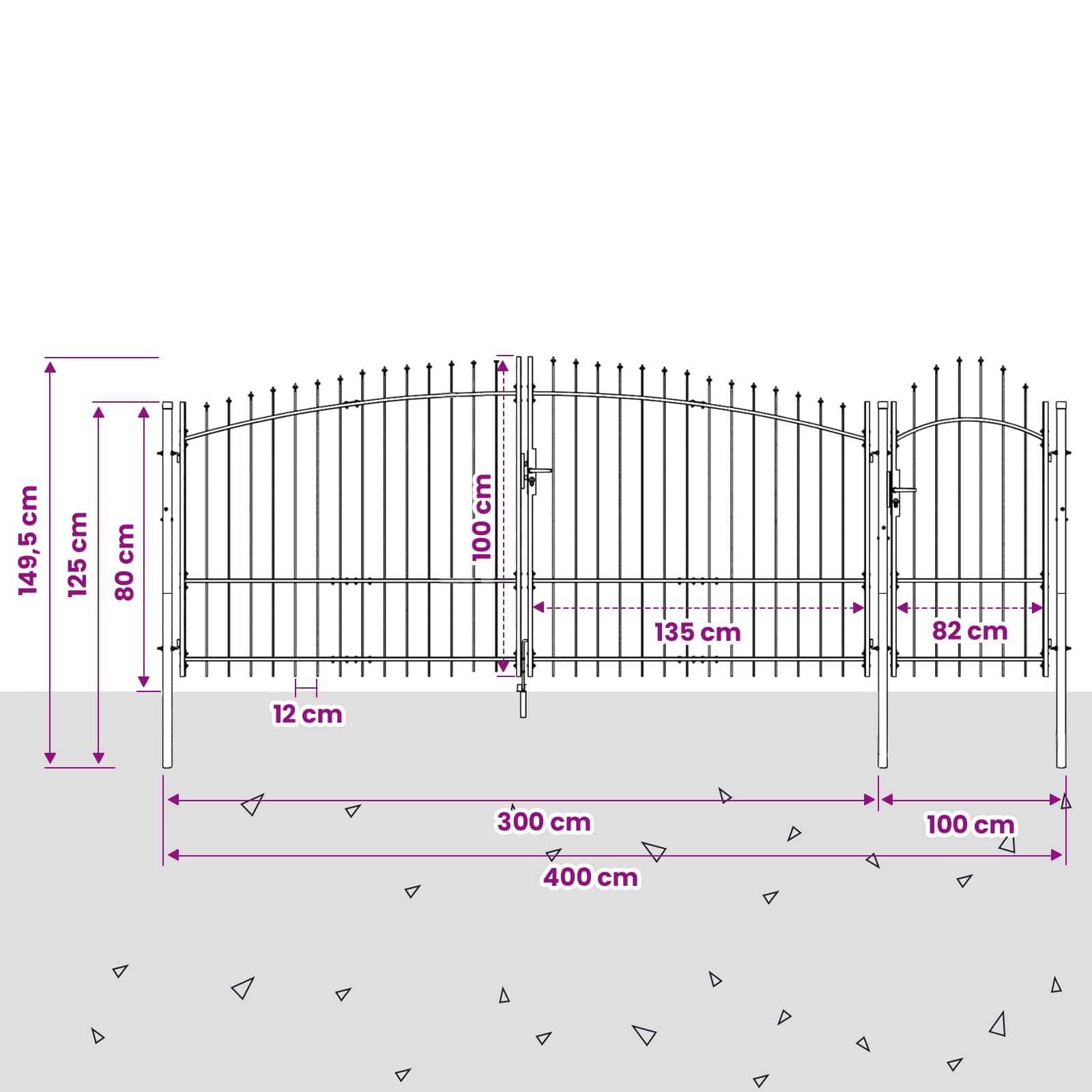 Puerta de jardín con cerradura Woerden Gris 100 x 400 cm Acero