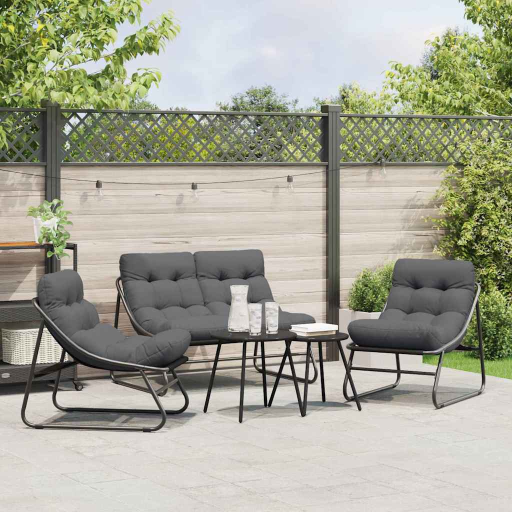 3-Piece Black Powder-Coated Steel Garden Furniture Set