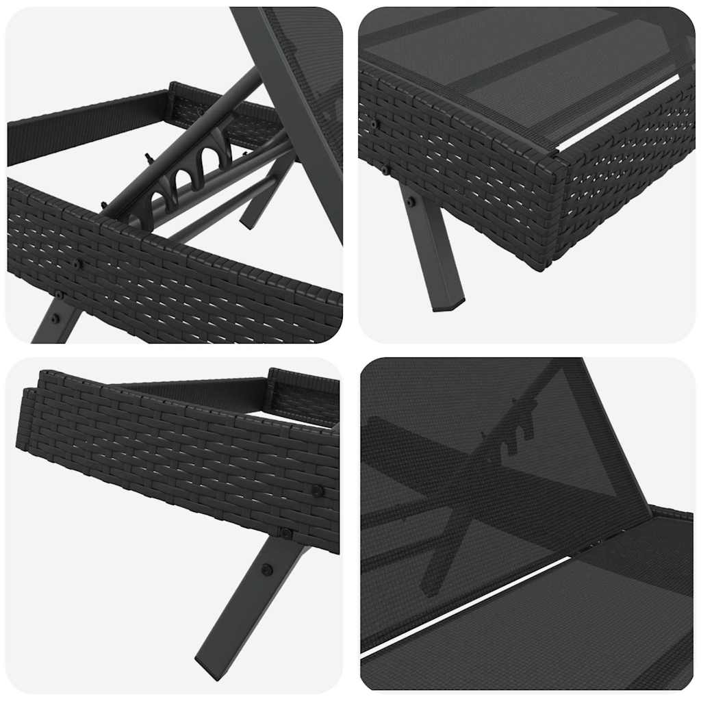 Tumbona 2 pcs Negro ratán sintético