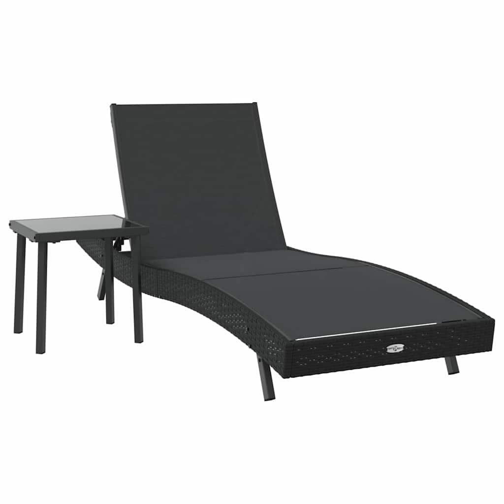 Tumbona 2 pcs Negro ratán sintético