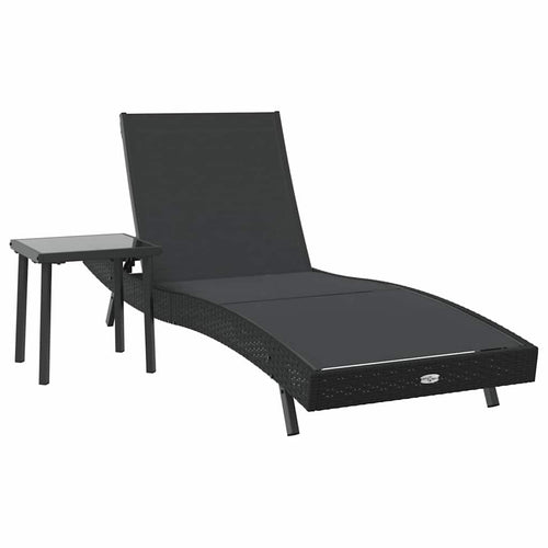 Sun Lounger 2 pcs Black Poly Rattan