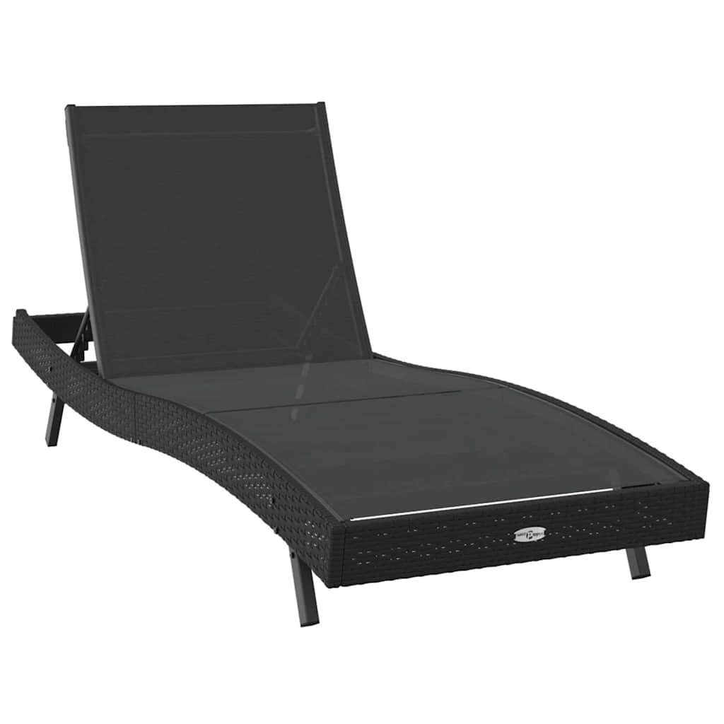 Tumbona 2 pcs Negro ratán sintético
