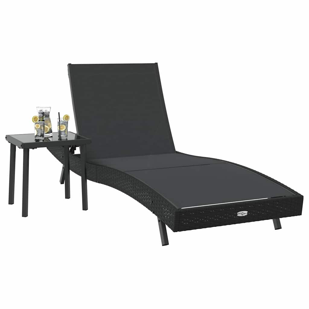 Tumbona 2 pcs Negro ratán sintético