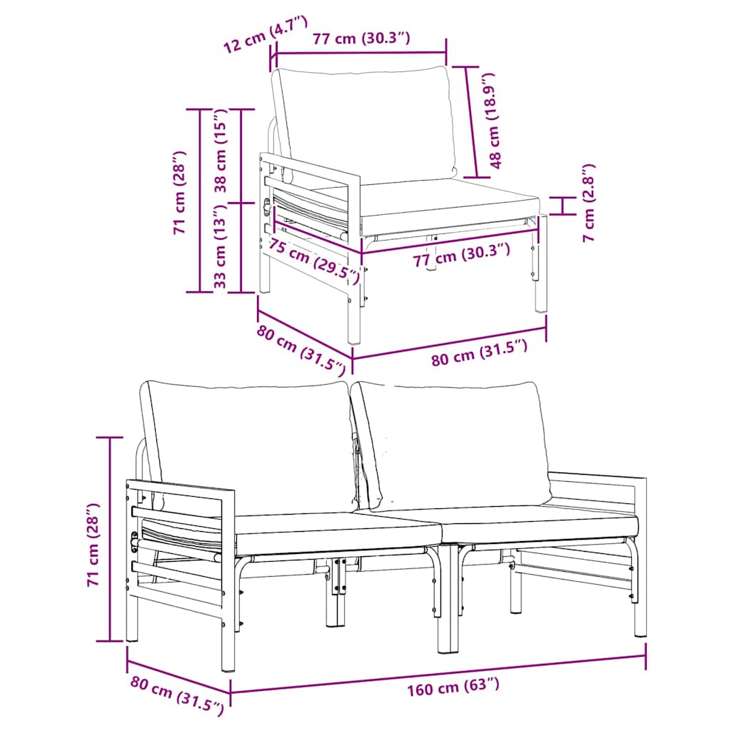 Muebles de Exterior 2 Pieza Antracita 80 x 80 x 71 cm Acero