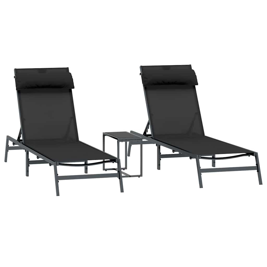 Tumbonas 2-persona 3 pcs Negro y Antracita Acero