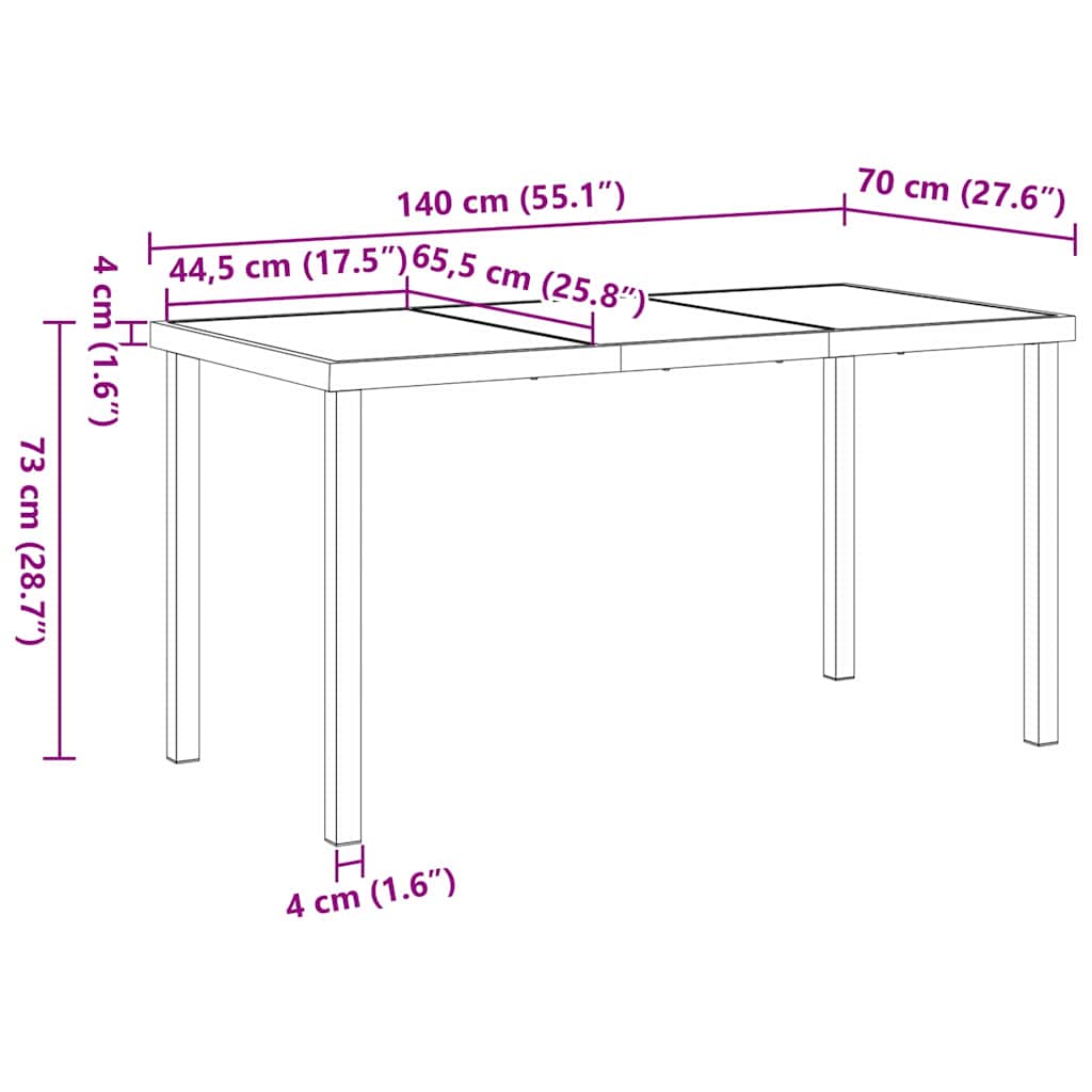Mesa de Jardín Negro 140 x 70 x 73 cm Metal