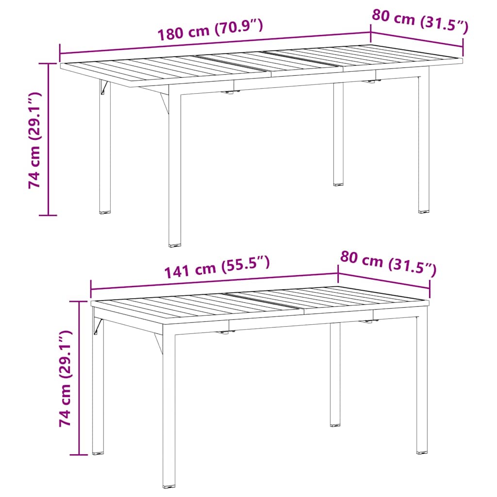 Mesa de Patio Antracita 180 x 80 x 74 cm