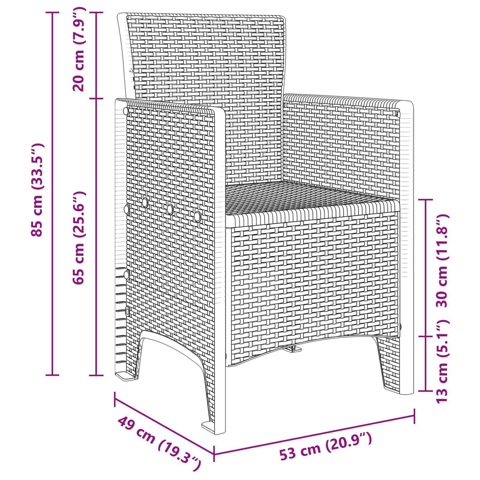 Silla de Jardín 2 pcs Antracita 53 x 49 x 85 cm Polipropileno
